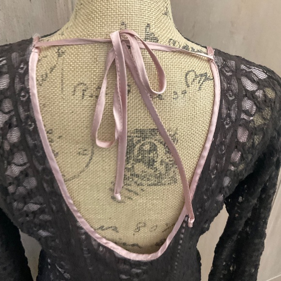 Cernei Y2K sheer long sleeve lace midi dress over lacy nude brown whimsigoth - Picture 7 of 13